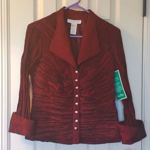 BRAND NEW with tags, Jackie Jon wine nylon polyester blend blouse size 4!